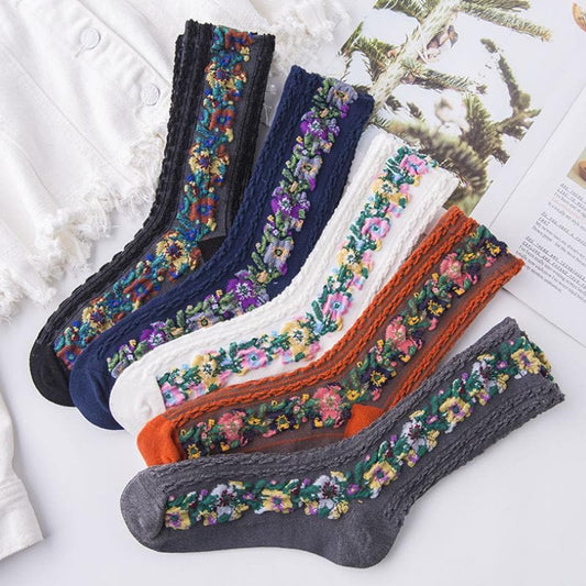 Retro High Socks™ | Einzigartige bestickte Blumen-Socken