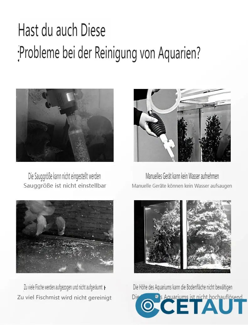 ✨ Sauberes Aquarium, mühelos in 3 Minuten! ✨Elektrischer Saugnapf-Aquarium-Wasserwechsler-Filterreiniger Nein cetaut