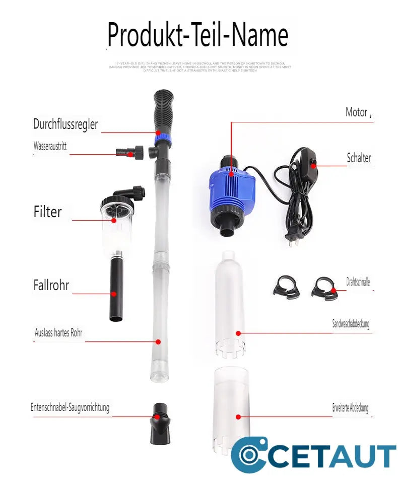 ✨ Sauberes Aquarium, mühelos in 3 Minuten! ✨Elektrischer Saugnapf-Aquarium-Wasserwechsler-Filterreiniger Nein cetaut