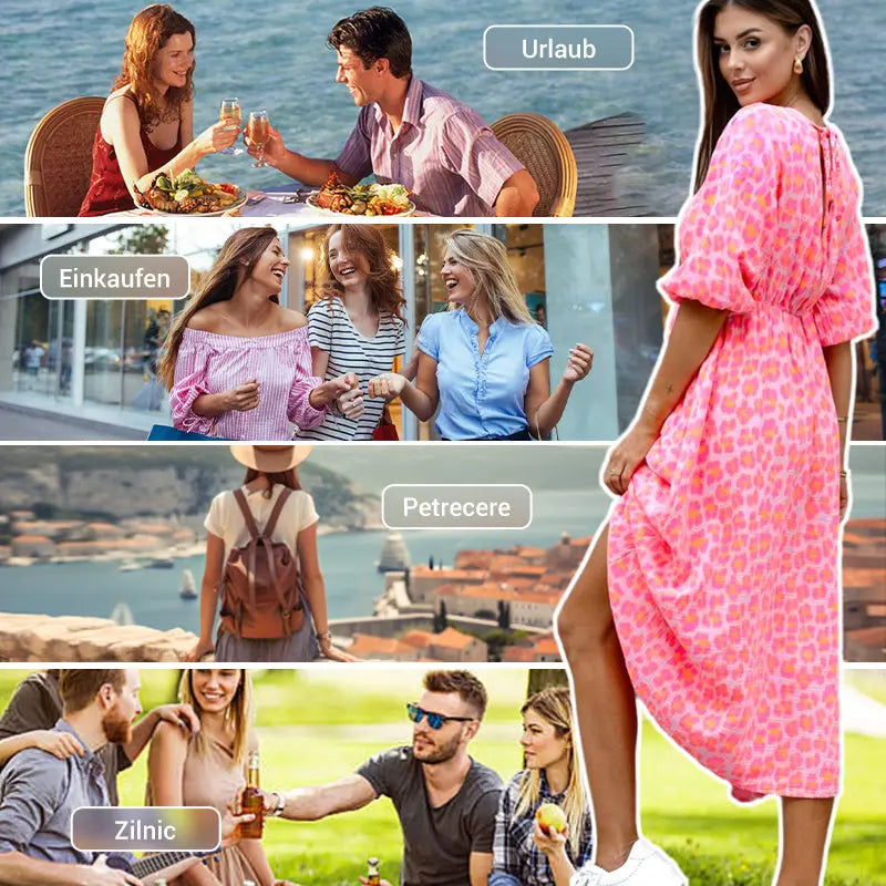 🌈🌻Sommer-Hot-Sale - 51% Rabatt🌸Damenkleid mit V-Ausschnitt und Druck cetaut