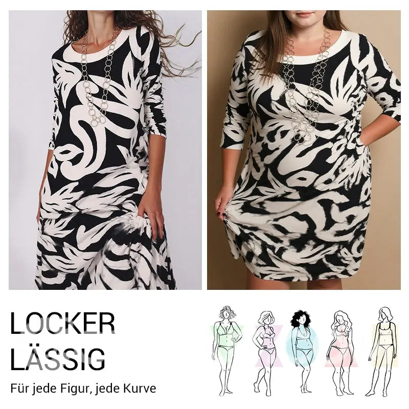💖Elegantes, lockeres Damenkleid mit Rundhalsausschnitt und Aufdruck cetaut