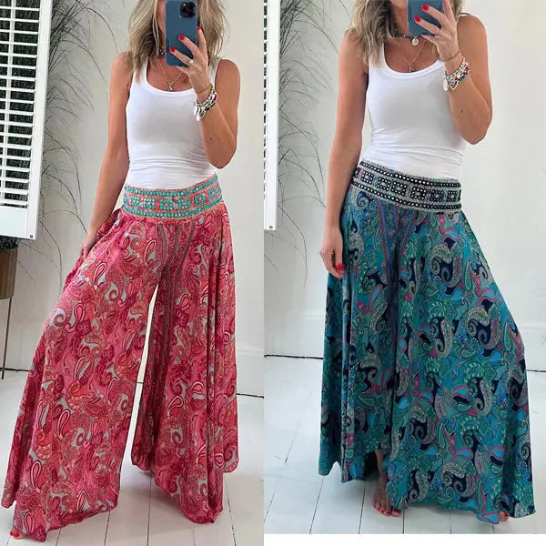 💥Begrenzter Ausverkauf 50% RABATT😍Ethnische Paisley-Druck Elastische Patchwork-Taille Leichte Hosen cetaut