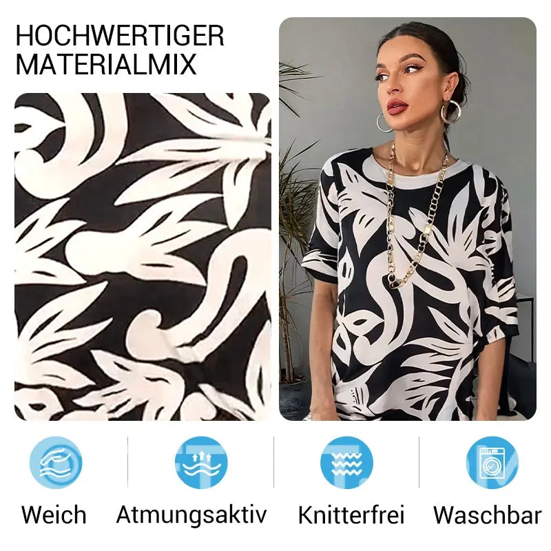 💖Elegantes, lockeres Damenkleid mit Rundhalsausschnitt und Aufdruck cetaut
