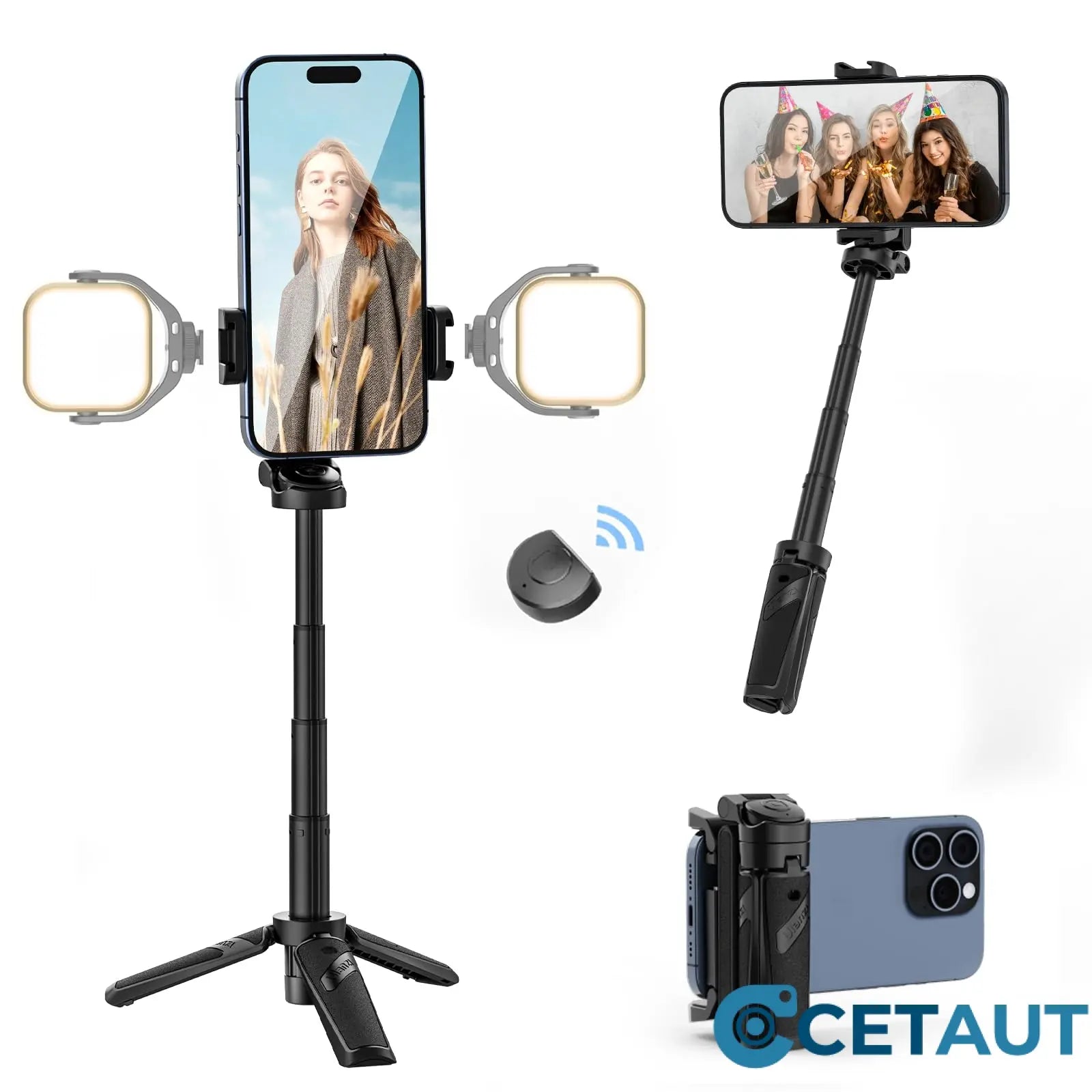 💥📱✨Ausziehbares Selfie Stick Stativ im Taschenformat mit abnehmbarer Fernbedienung cetaut