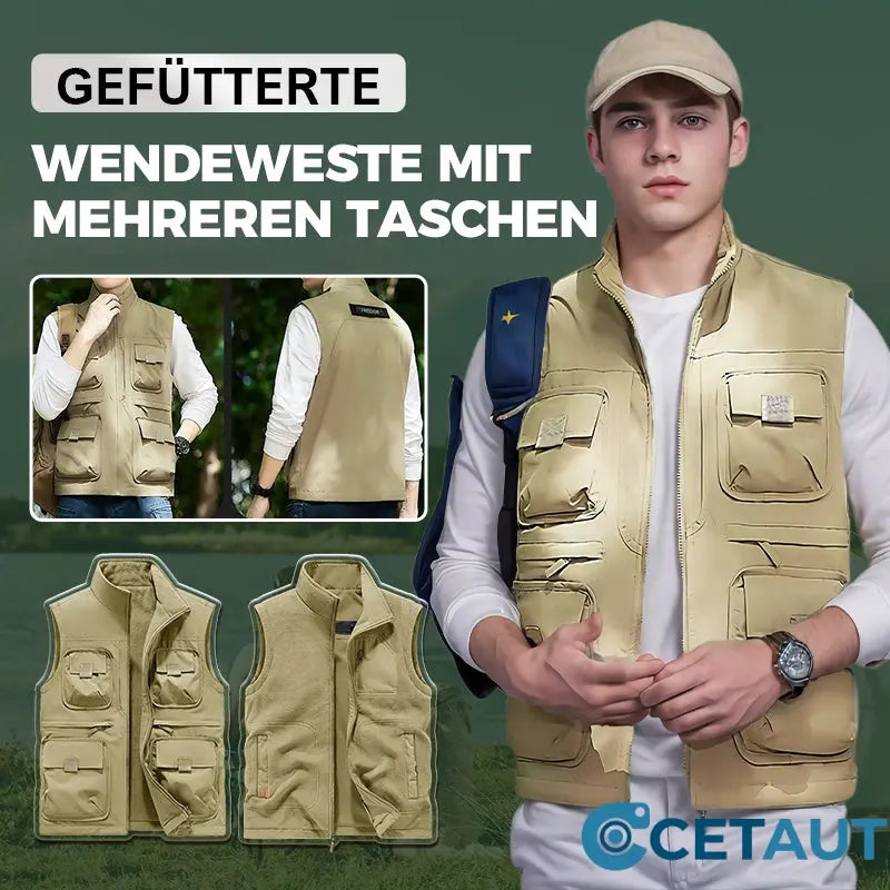 Gefütterte Wendeweste mit mehreren Taschen für Herren und Damen cetaut