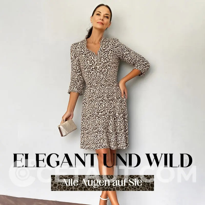 🎉 Sommerschlussverkauf 55% Rabatt 🛍️🏆Trendy Leopard Print V-Ausschnitt Kleid für Frauen mit lockerer Passform cetaut
