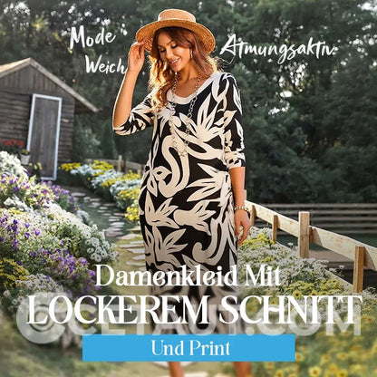 💖Elegantes, lockeres Damenkleid mit Rundhalsausschnitt und Aufdruck cetaut