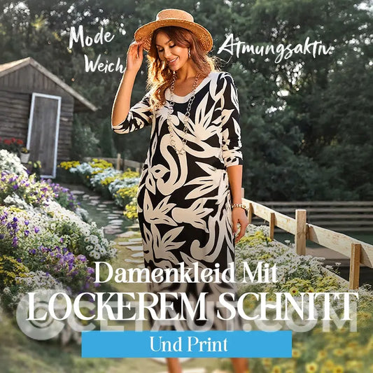 💖Elegantes, lockeres Damenkleid mit Rundhalsausschnitt und Aufdruck cetaut