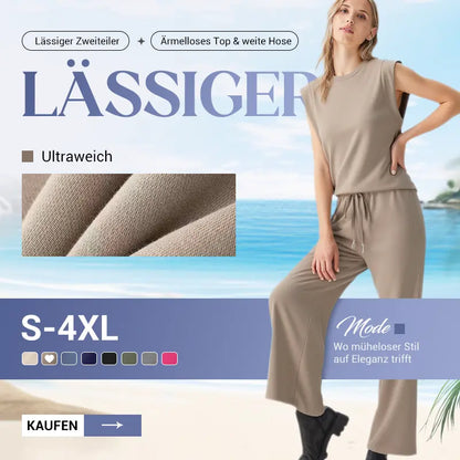 🌺2025 Neue Frauen Casual Cap Sleeve Top Wide Leg Crop Pants Zweiteilige Sets🌺 cetaut