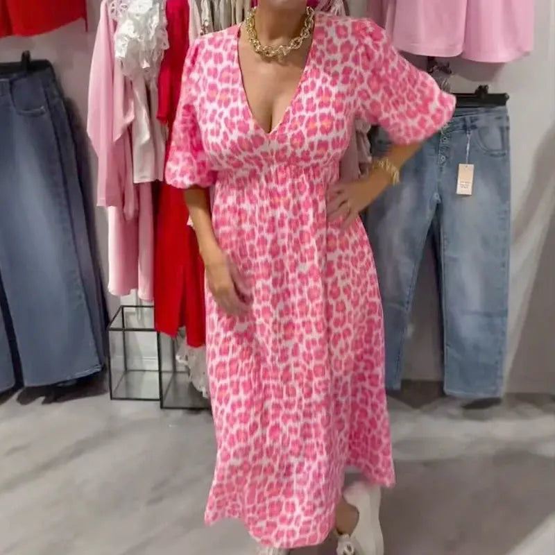 🌈🌻Sommer-Hot-Sale - 51% Rabatt🌸Damenkleid mit V-Ausschnitt und Druck cetaut
