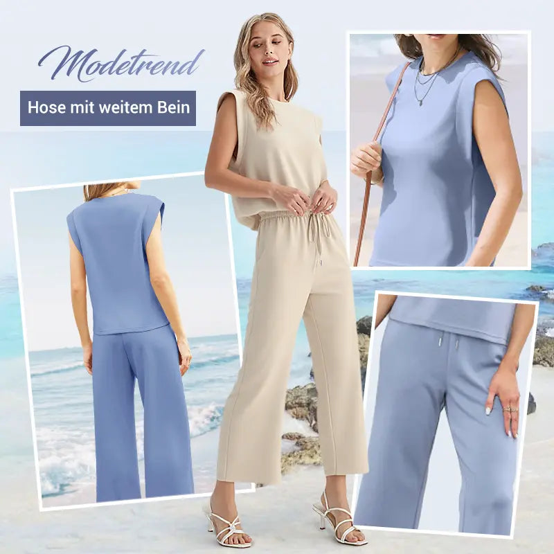 🌺2025 Neue Frauen Casual Cap Sleeve Top Wide Leg Crop Pants Zweiteilige Sets🌺 cetaut