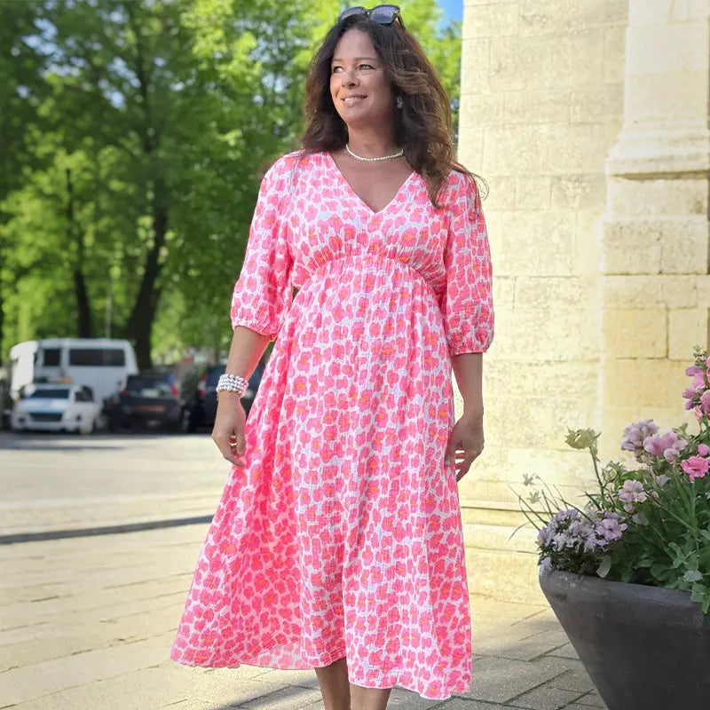 🌈🌻Sommer-Hot-Sale - 51% Rabatt🌸Damenkleid mit V-Ausschnitt und Druck cetaut
