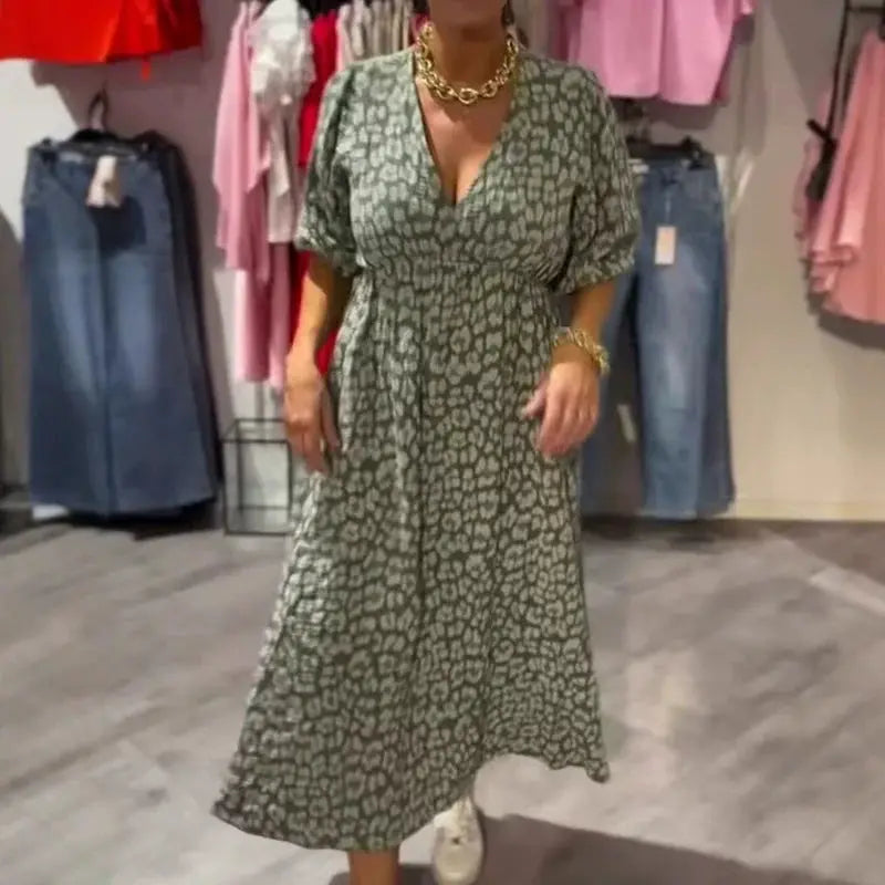 🌈🌻Sommer-Hot-Sale - 51% Rabatt🌸Damenkleid mit V-Ausschnitt und Druck cetaut