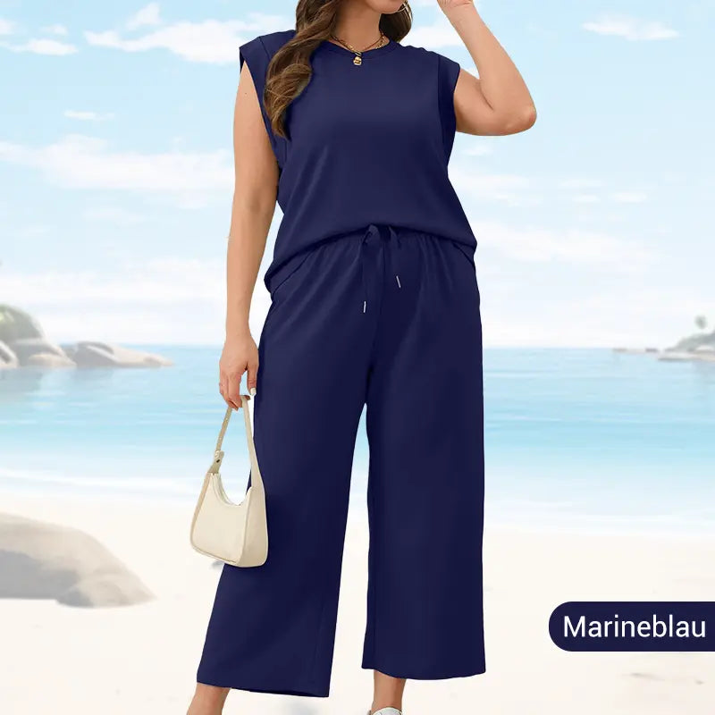 🌺2025 Neue Frauen Casual Cap Sleeve Top Wide Leg Crop Pants Zweiteilige Sets🌺 cetaut