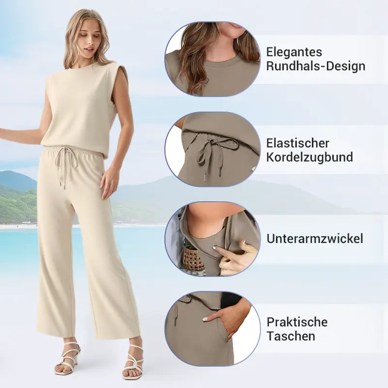 🌺2025 Neue Frauen Casual Cap Sleeve Top Wide Leg Crop Pants Zweiteilige Sets🌺 cetaut