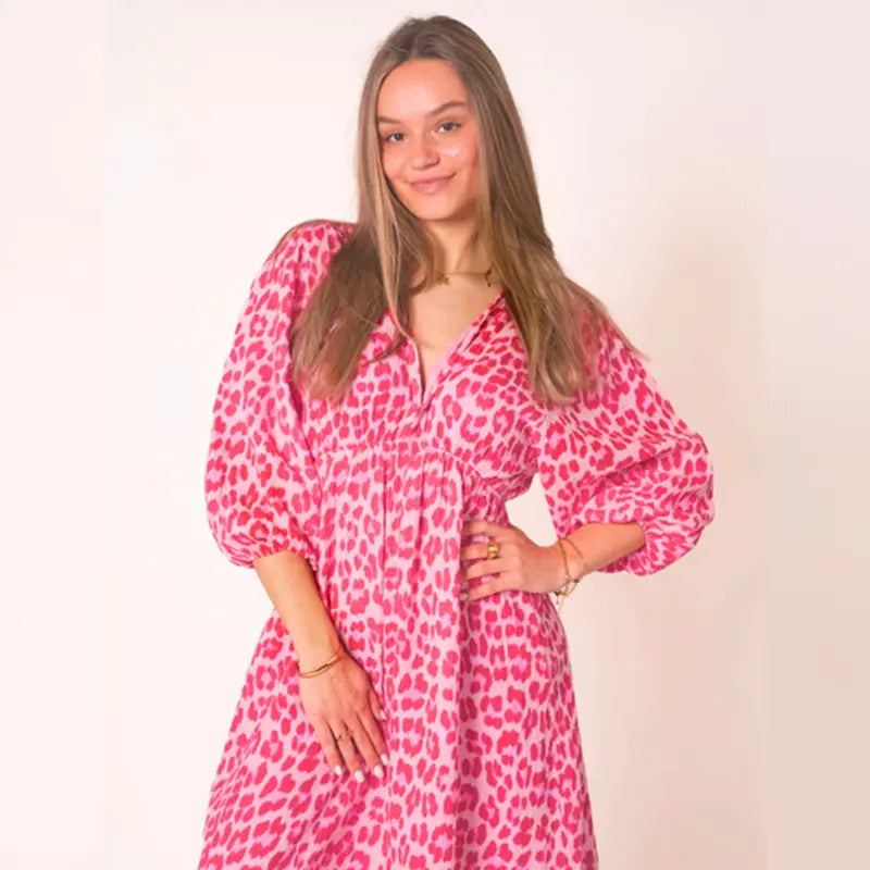 🌈🌻Sommer-Hot-Sale - 51% Rabatt🌸Damenkleid mit V-Ausschnitt und Druck cetaut