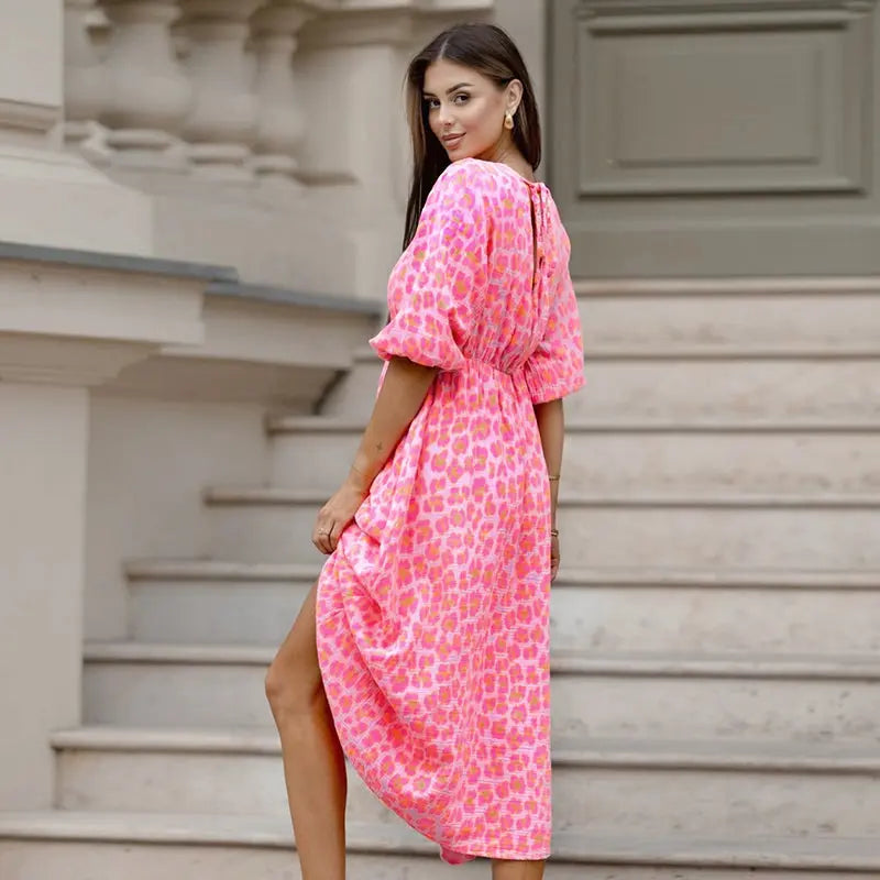 🌈🌻Sommer-Hot-Sale - 51% Rabatt🌸Damenkleid mit V-Ausschnitt und Druck cetaut
