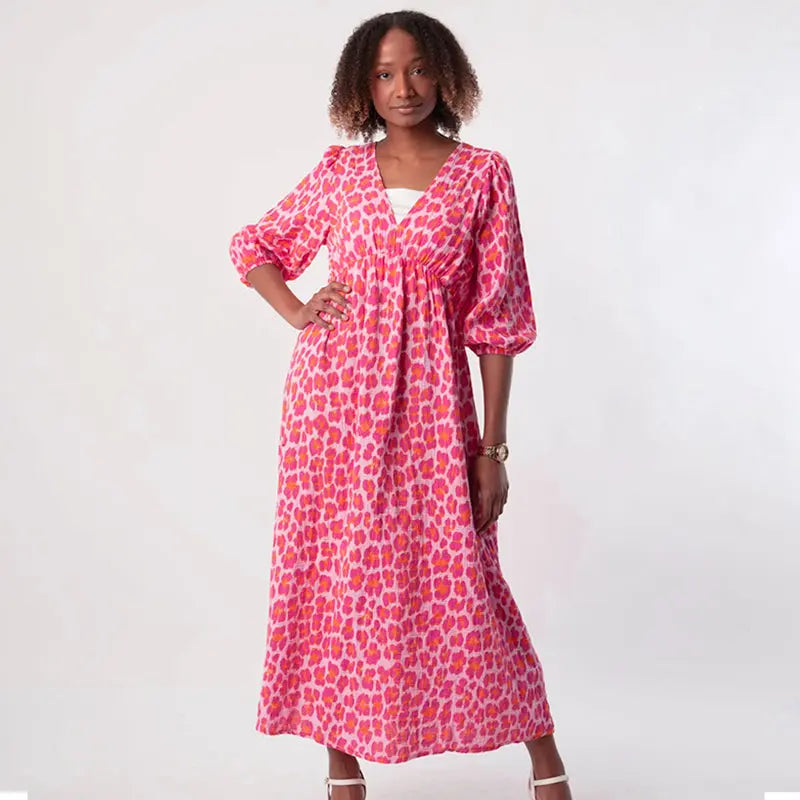 🌈🌻Sommer-Hot-Sale - 51% Rabatt🌸Damenkleid mit V-Ausschnitt und Druck cetaut