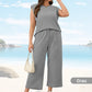 🌺2025 Neue Frauen Casual Cap Sleeve Top Wide Leg Crop Pants Zweiteilige Sets🌺 cetaut