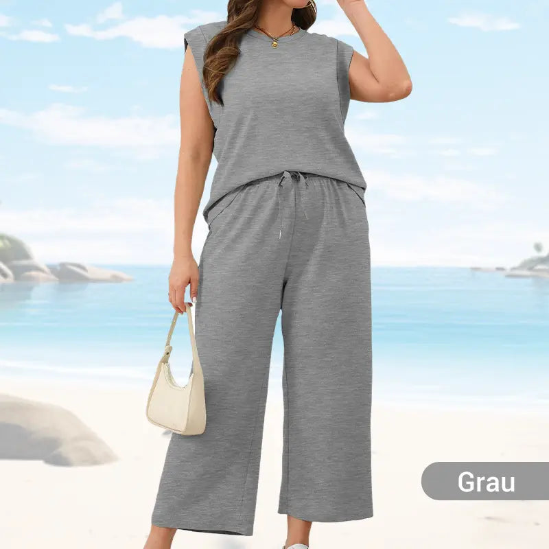 🌺2025 Neue Frauen Casual Cap Sleeve Top Wide Leg Crop Pants Zweiteilige Sets🌺 cetaut