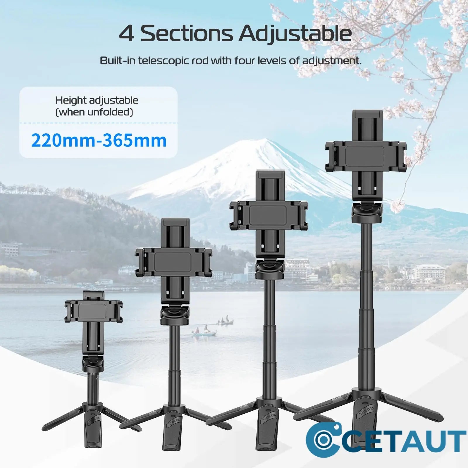 💥📱✨Ausziehbares Selfie Stick Stativ im Taschenformat mit abnehmbarer Fernbedienung cetaut