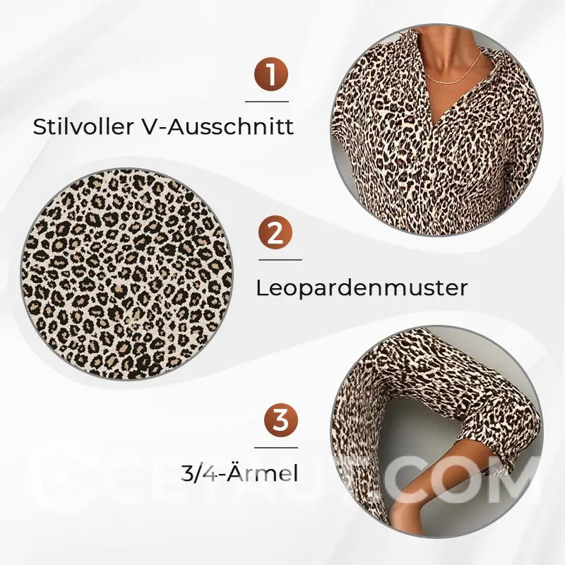 🎉 Sommerschlussverkauf 55% Rabatt 🛍️🏆Trendy Leopard Print V-Ausschnitt Kleid für Frauen mit lockerer Passform cetaut