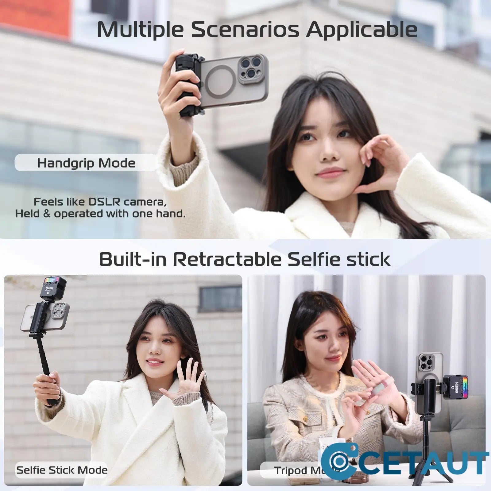 💥📱✨Ausziehbares Selfie Stick Stativ im Taschenformat mit abnehmbarer Fernbedienung cetaut