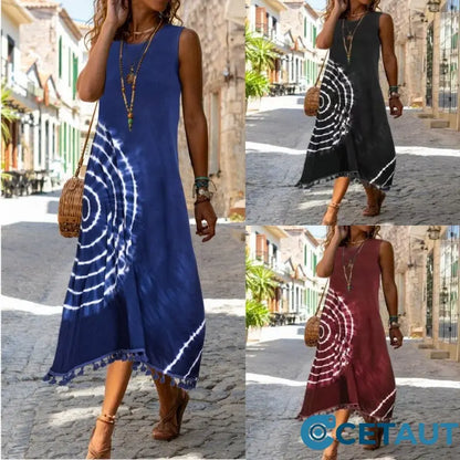 💕Damen lässiges ärmelloses Midikleid cetaut