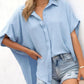 🔥Hot Sale 50% OFF🔥Women's Casual Button Short Sleeve Slit Hem Shirt Solid Color Tops cetaut