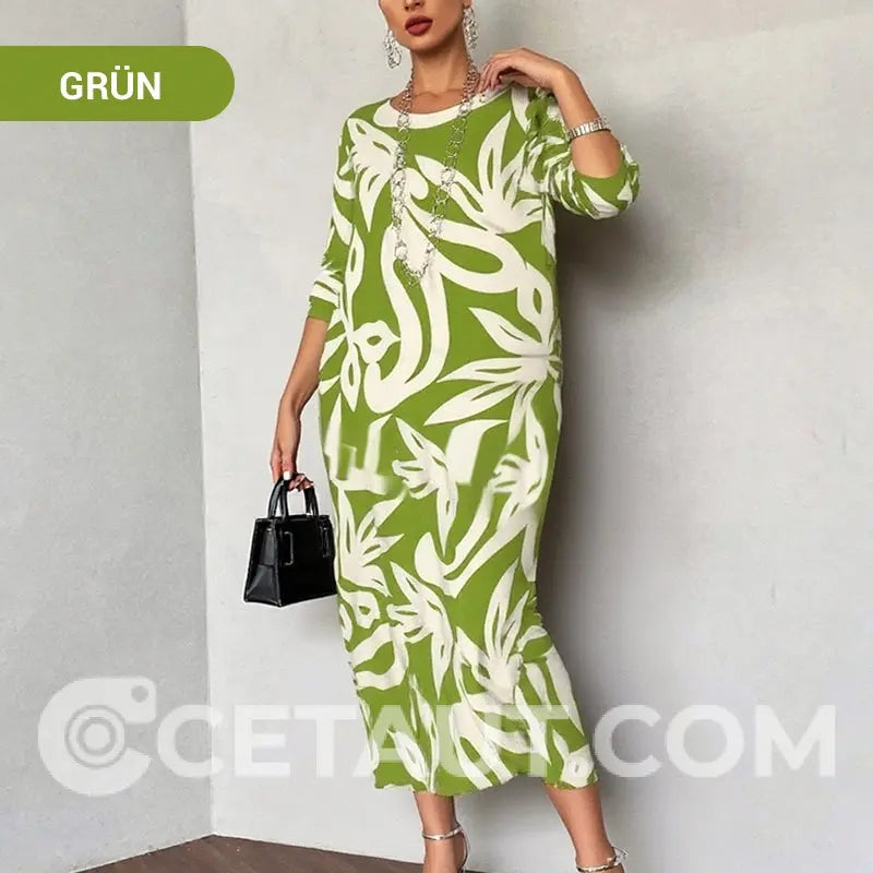 💖Elegantes, lockeres Damenkleid mit Rundhalsausschnitt und Aufdruck cetaut