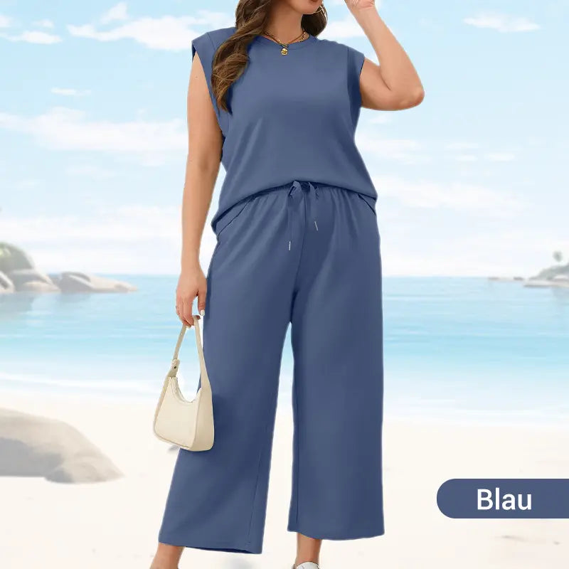 🌺2025 Neue Frauen Casual Cap Sleeve Top Wide Leg Crop Pants Zweiteilige Sets🌺 cetaut