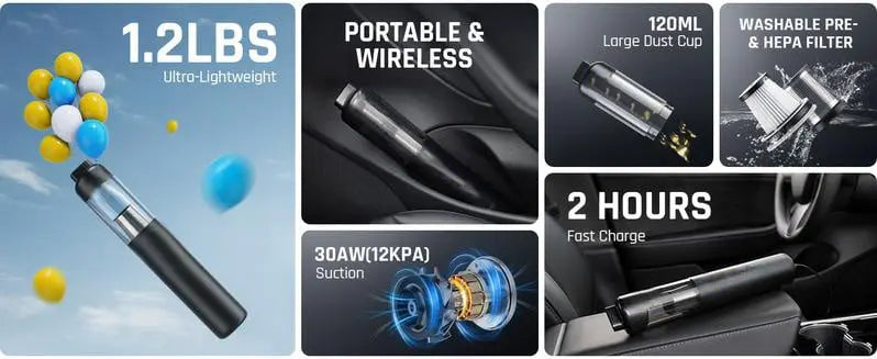 💥Aktion – 50 % Rabatt💥Tragbarer kabelloser Autostaubsauger mit hoher Saugkraft cetaut