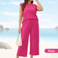 🌺2025 Neue Frauen Casual Cap Sleeve Top Wide Leg Crop Pants Zweiteilige Sets🌺 cetaut