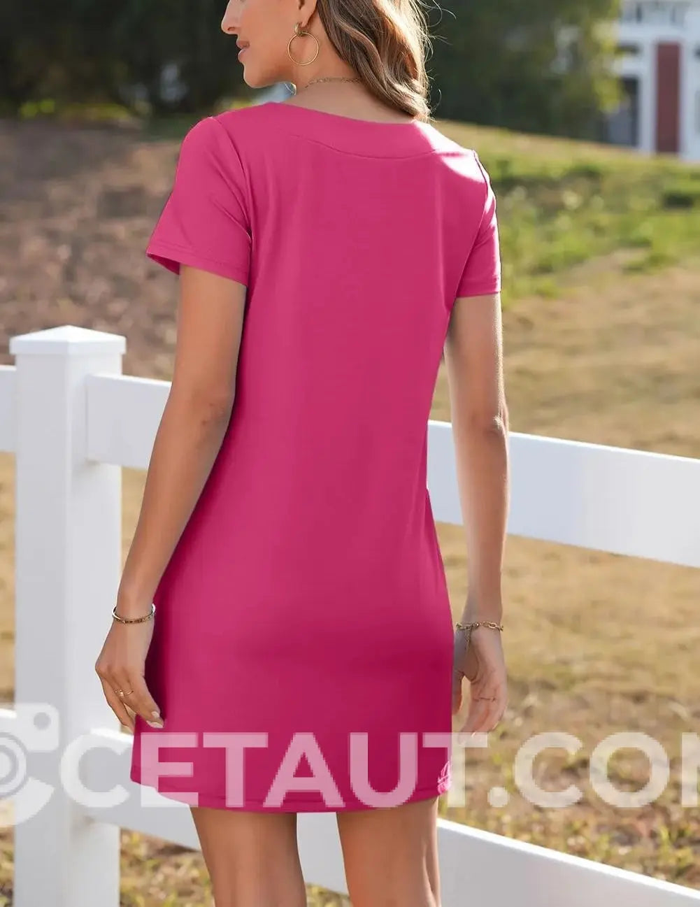 🌷 LETZTER TAG IM ANGEBOT: 49% RABATT!! 🏝️ Frauen Casual Kleid mit quadratischem Ausschnitt und kurzen Ärmeln, inklusive Taschen. cetaut