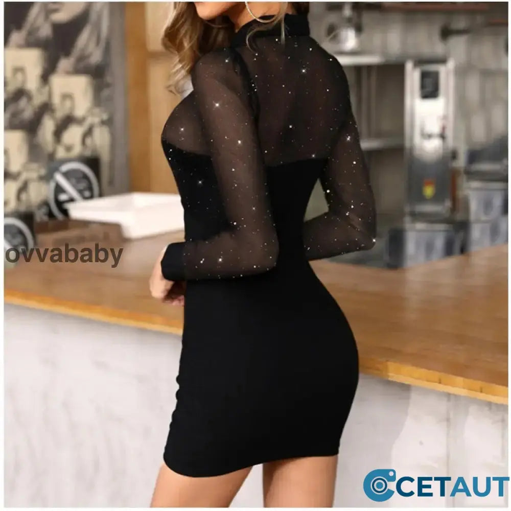 😍🌟Glitzerndes Kleid💓Sexy Mesh-Bodycon-Minikleid✨🌹 cetaut