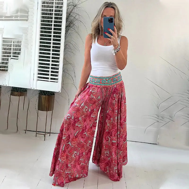 💥Begrenzter Ausverkauf 50% RABATT😍Ethnische Paisley-Druck Elastische Patchwork-Taille Leichte Hosen cetaut