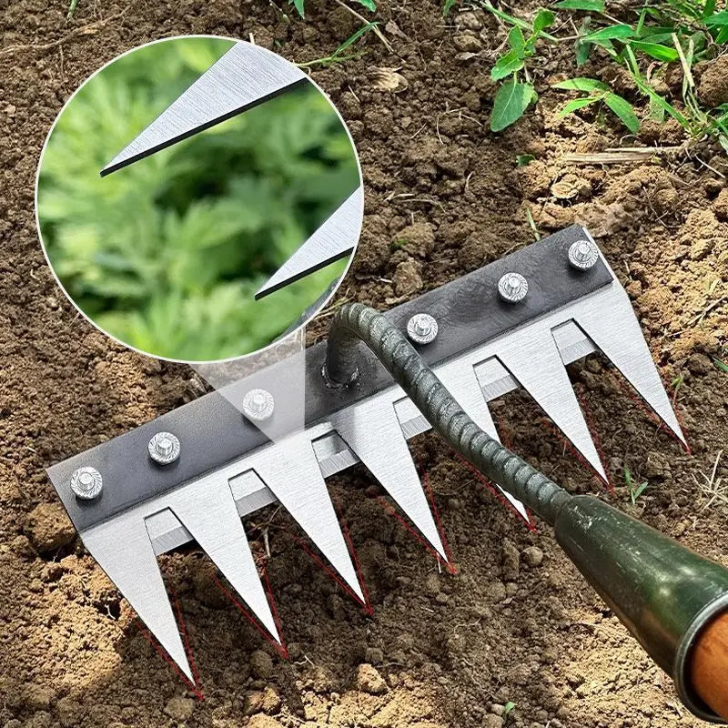 🔥Befristetes Angebot🍂5/6/7/8 Unkrautrechen mit Gartenzähnen aus Karbonstahl cetaut
