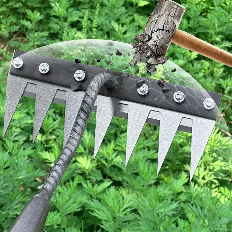 🔥Befristetes Angebot🍂5/6/7/8 Unkrautrechen mit Gartenzähnen aus Karbonstahl cetaut