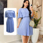 💙Elegantes Plisseekleid mit Rundhalsausschnitt und Gürtel