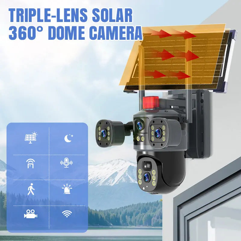 🎥 Solar-Domekamera mit drei Objektiven und 360° Rundumsicht ✈️ Kostenloser Versand cetaut