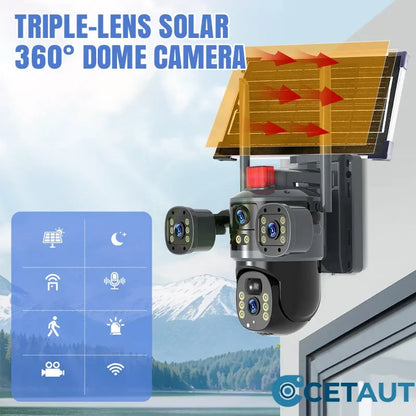 Solar 360° Überwachungskamera mit Dreifach-Linsen cetaut