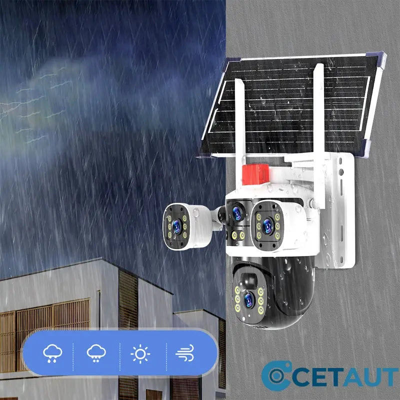 Solar 360° Überwachungskamera mit Dreifach-Linsen cetaut
