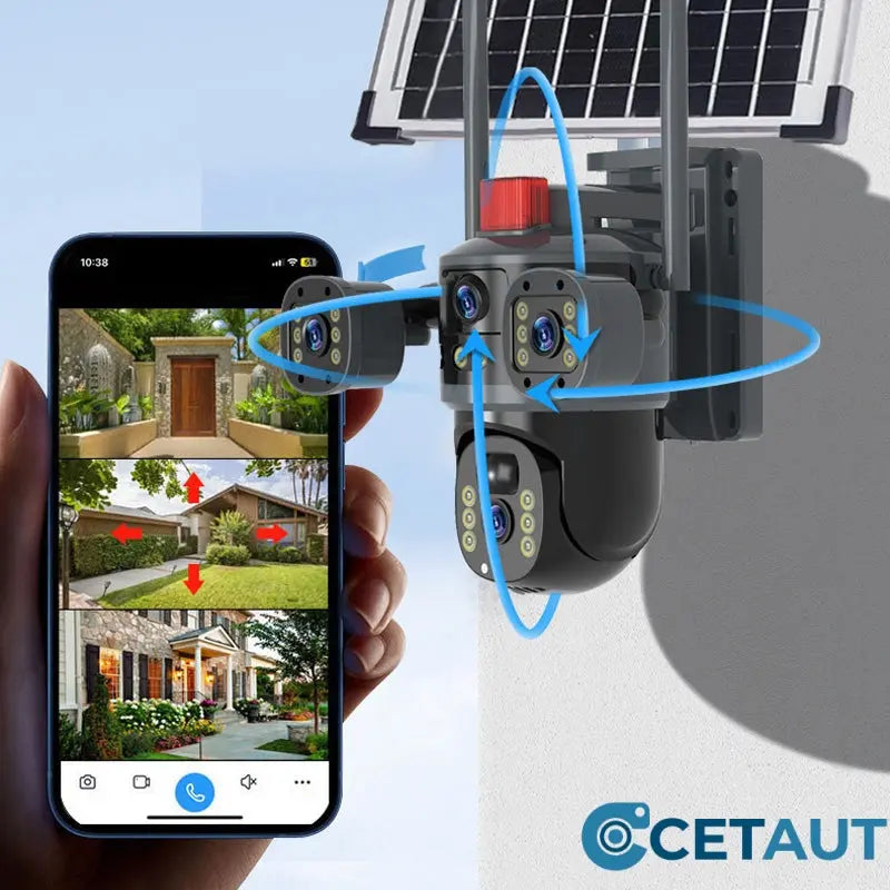 Solar 360° Überwachungskamera mit Dreifach-Linsen cetaut