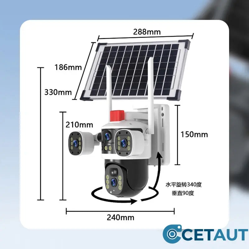 Solar 360° Überwachungskamera mit Dreifach-Linsen cetaut