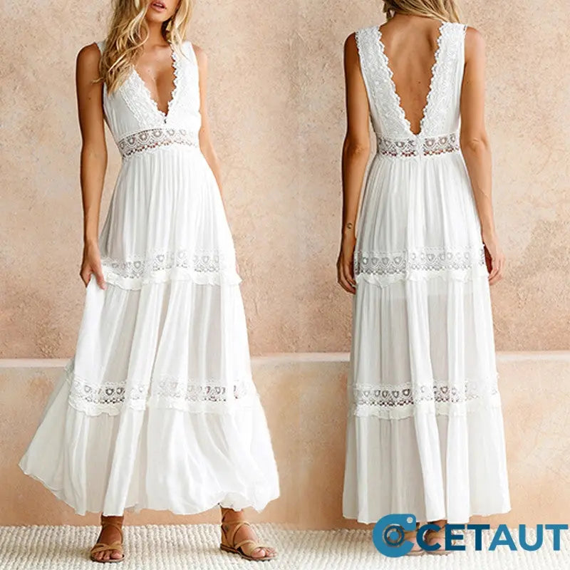 Maxikleid mit V-Ausschnitt und Spitzenrücken cetaut