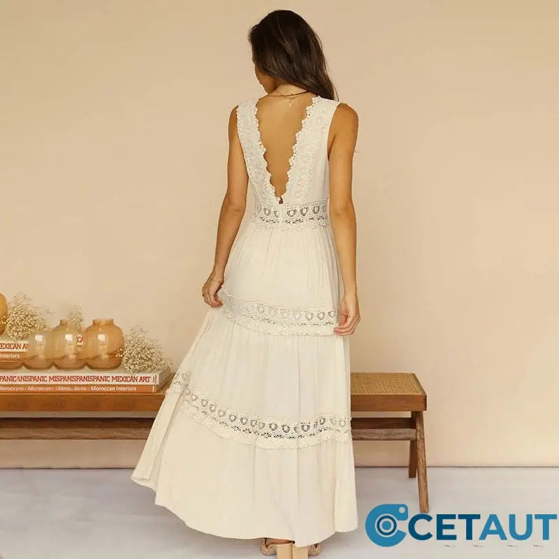 Maxikleid mit V-Ausschnitt und Spitzenrücken cetaut