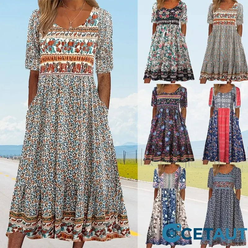 🔥50% OFF🌸✨ Elegantes Kleid mit böhmischem Muster für Frauen cetaut