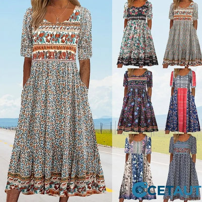 🔥50% OFF🌸✨ Elegantes Kleid mit böhmischem Muster für Frauen cetaut