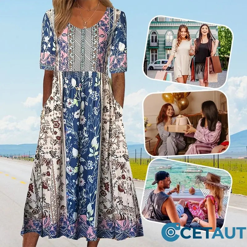 🔥50% OFF🌸✨ Elegantes Kleid mit böhmischem Muster für Frauen cetaut
