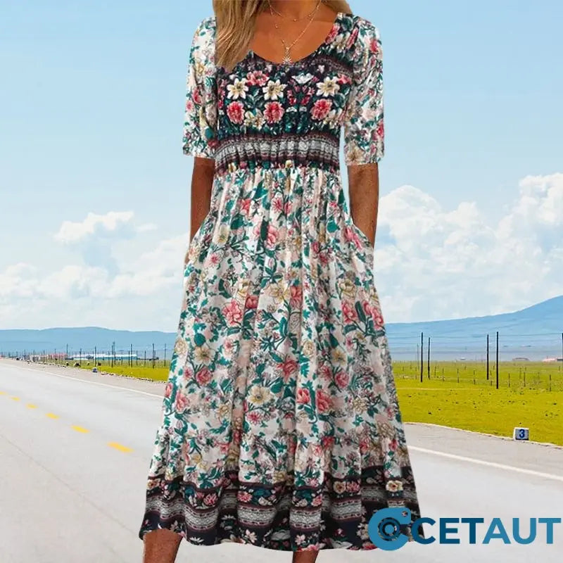 🔥50% OFF🌸✨ Elegantes Kleid mit böhmischem Muster für Frauen cetaut